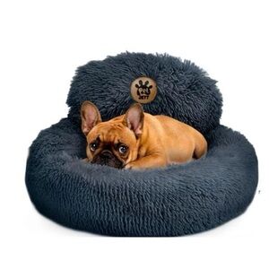Cozy charcoal Gray dog or cat pet Donut Bed with head rest up to 30 lbs.